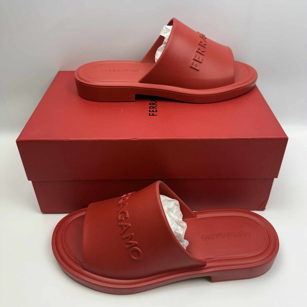 Ferragamo Mens Giuneva Logo Embossed Slides US Size 11